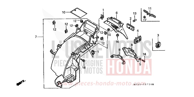 REAR FENDER for Pan-European ABS SPARKLING SILVER METALLIC (NH295D) from 1994